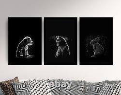 Set of 3 Pet Portraits Dog Cat Horse Painting Art Print Poster Sad Animals