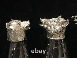 Set of 4 Arte Italica Italy Animale Glass & Pewter Animal Head Pilsner Glasses