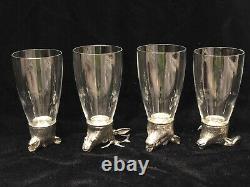 Set of 4 Arte Italica Italy Animale Glass & Pewter Animal Head Wine Glasses