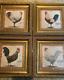 Set Of 4 Rooster Prints 10.5 Square Gold Frames Low Country & French Country