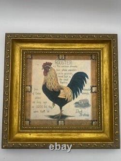 Set of 4 Rooster Prints 10.5 Square Gold Frames Low Country & French Country