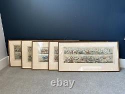 Set of 5 Antique Prints Henry Alken A Hunting Trip To Melton Mowbray Framed Aqua