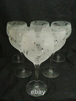 Set of 6 Leandra Drumm Etched Frosted Art Glass Wine Glasses Desert Lizards