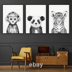 Set of Blushing Jungle Animals Nursery Wall Art Poster Print, Canvas or Framed
