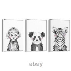 Set of Blushing Jungle Animals Nursery Wall Art Print Poster, Framed or Canvas