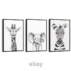 Set of Blushing Safari Animals Nursery Wall Art #1 Print Poster, Framed or Canva