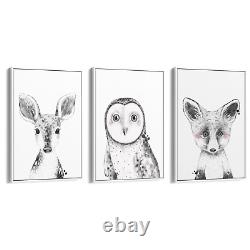 Set of Blushing Woodland Animals Nursery Wall Art Print Poster, Framed or Canvas