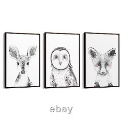 Set of Blushing Woodland Animals Nursery Wall Art Print Poster, Framed or Canvas