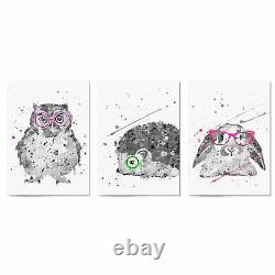 Set of Cute Animals Nursery Baby Wall Art Poster Print, Canvas or Framed