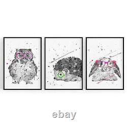 Set of Cute Animals Nursery Baby Wall Art Print Poster, Framed or Canvas