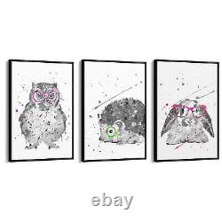 Set of Cute Animals Nursery Baby Wall Art Print Poster, Framed or Canvas