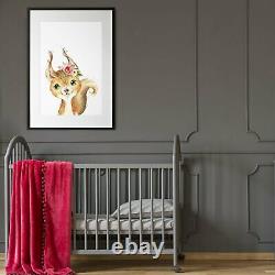 Set of Cute Baby Woodland Animals Nursery Wall Art #1 Print, Canvas or Framed