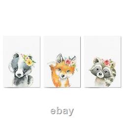 Set of Cute Baby Woodland Animals Nursery Wall Art #2 Print Poster, Framed or Ca