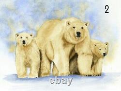 Set of Five Watercolour Safari, Endangered Wildlife Prints, from my Original Art