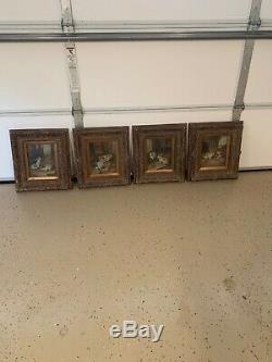 Set of Four (4) Rabbit Bunny Signed Paintings in Ornate Frames