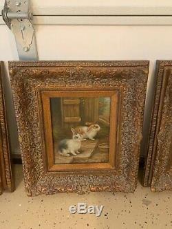 Set of Four (4) Rabbit Bunny Signed Paintings in Ornate Frames