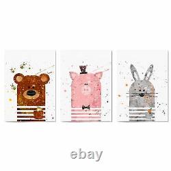 Set of Nursery Animals Wall Art Poster Print, Canvas or Framed