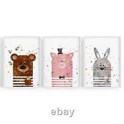 Set of Nursery Animals Wall Art Print Poster, Framed or Canvas