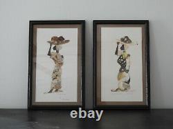 Set of Vintage Framed Real Butterfly Wings Art Collage African Woman Baby Signed