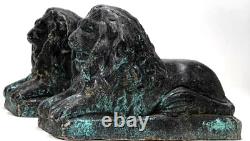 Statues, Pair, Set of Two, Cast Stone, Recumbent Lions, Decor, Collectibles