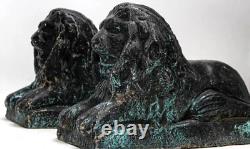 Statues, Pair, Set of Two, Cast Stone, Recumbent Lions, Decor, Collectibles