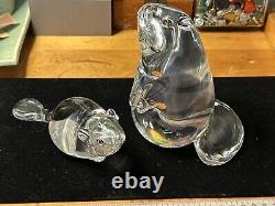 Steuben Art Glass Beaver Pair Momma And Baby Garnet Eyes Figure Figurine Set 2