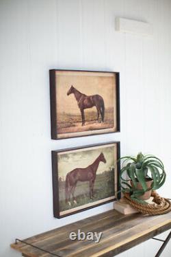 Stunning Realistic Set Two Black Frame Farmhouse Horse Landscape Prints