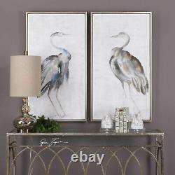 Summer Birds Hand Painted Canvas Framed Art Heron Crane Set/2 Uttermost 35353