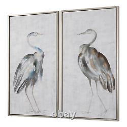 Summer Birds Hand Painted Canvas Framed Art Heron Crane Set/2 Uttermost 35353
