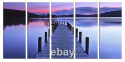 Sunset Lake Photo Wall Art Pink Sky Canvas Prints Framed and Ready to Hang