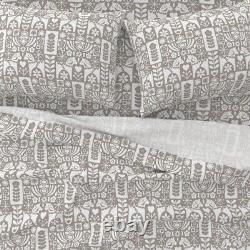 Swedish Folk Art Warm Gray Mid 100% Cotton Sateen Sheet Set by Spoonflower