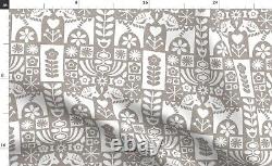 Swedish Folk Art Warm Gray Mid 100% Cotton Sateen Sheet Set by Spoonflower