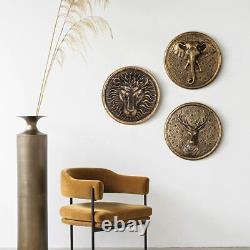 The Jungle Trio Resin Wall Art Décor Set of 3 Gold Home Office Décor Showpiece