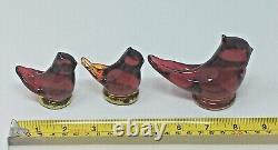Titan Art Glass Red Bird of Love set of 3 ruby birds amberina yellow base euc