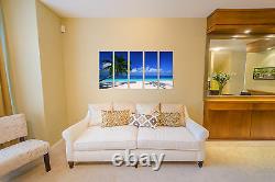 Tropical Palm Tree Blue Ocean Photo Canvas Print Large Wall Art 5 Panel Framed