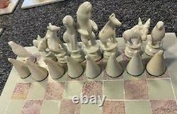 UNIQUE ART NATURAL SOAPSTONE HAND CARVED AFRICAN CHESS SET 18x18 inches+BOARD