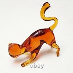 Unique Amber Art Glass Set of 3 Glass Cats House Alley Cats Unusual