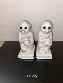 VINTAGE White Ceramic Monkey Bookend by MANN Japan SET