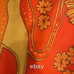 Vintage 70s psychedelic Womens 3 pc set Orange Tank Pants Jacket birds
