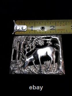 Vintage ART NOUVEAU Sterling Silver Brooch & Bracelet Set Deer Buck Animal Pin
