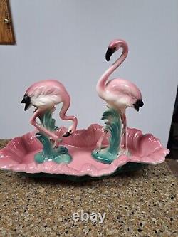 Vintage AWESOME Two Flamingos & a Pond 3pc Set MCM Art Deco