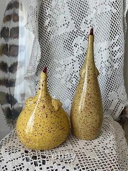 Vintage Ceramic Art Studio Speckled Chickens Hens Figurine Yellow Set of 2