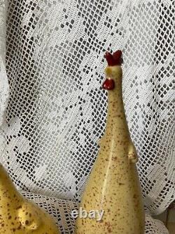 Vintage Ceramic Art Studio Speckled Chickens Hens Figurine Yellow Set of 2