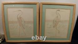 Vintage Don Russell Framed Art Drawing Twin Herring Signed (SET OF 2)