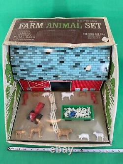Vintage Ohio Art Farm Animal Set with Metal Tin Barn No. 196 N NEVER USED NOS