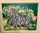 Vintage Original Acrylic Painting Of Zebras In The Jungle Signed & Framed