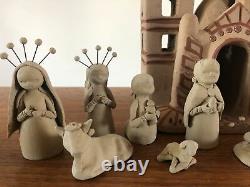 Vintage Tonala Folk Clay Art Pottery Handmade Nativity Set Mexico 15pc Primitive