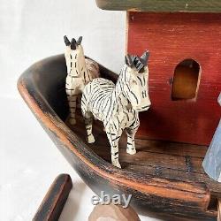 Vintage Wolf Creek Folk Art Noah's Ark Set Wood Resin Handcrafted 10 Animals