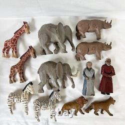 Vintage Wolf Creek Folk Art Noah's Ark Set Wood Resin Handcrafted 10 Animals