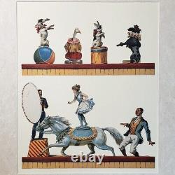 Vintage set of Two Lithographs Prints of Circus Acts Performers